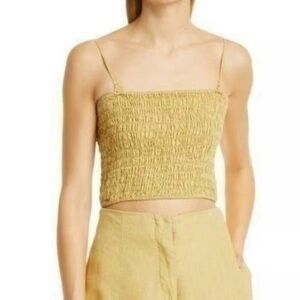 ATM Linen Smocked Tube Top, detachable & adjustable Straps, Color Seagrass, S/P